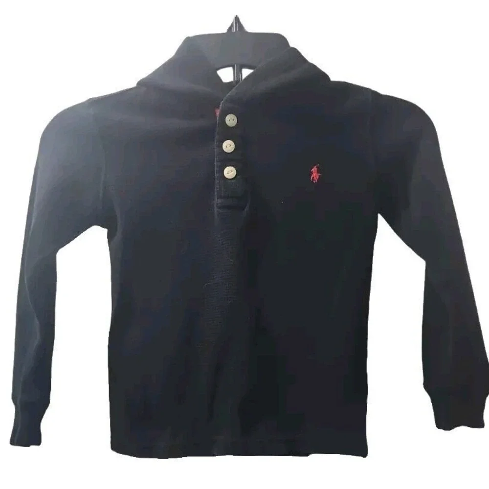 Polo Ralph‎ Lauren Pullover Hoodie Long Sleeve Button Up Black Small